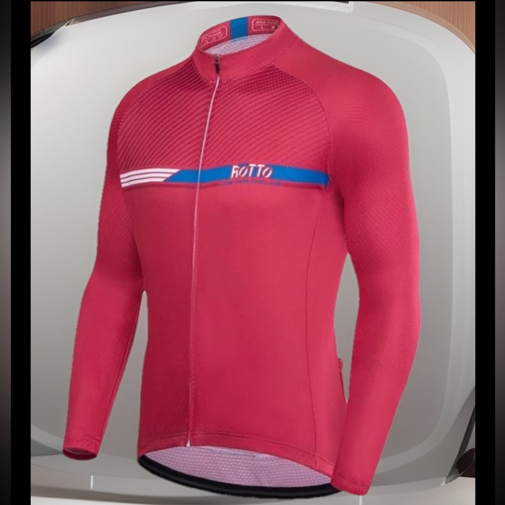 Stylish Rotto Red Athletic Cycling Shirt W/A Blue Accents . Perfect 4 workouts.